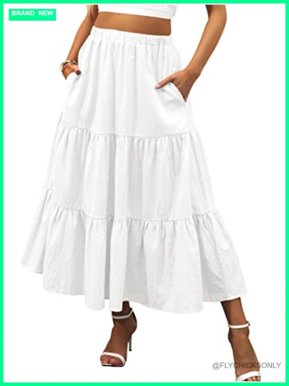 Flowy Swing Tiered A-Line Maxi Skirt Elastic Waist Pleated Beach Dress